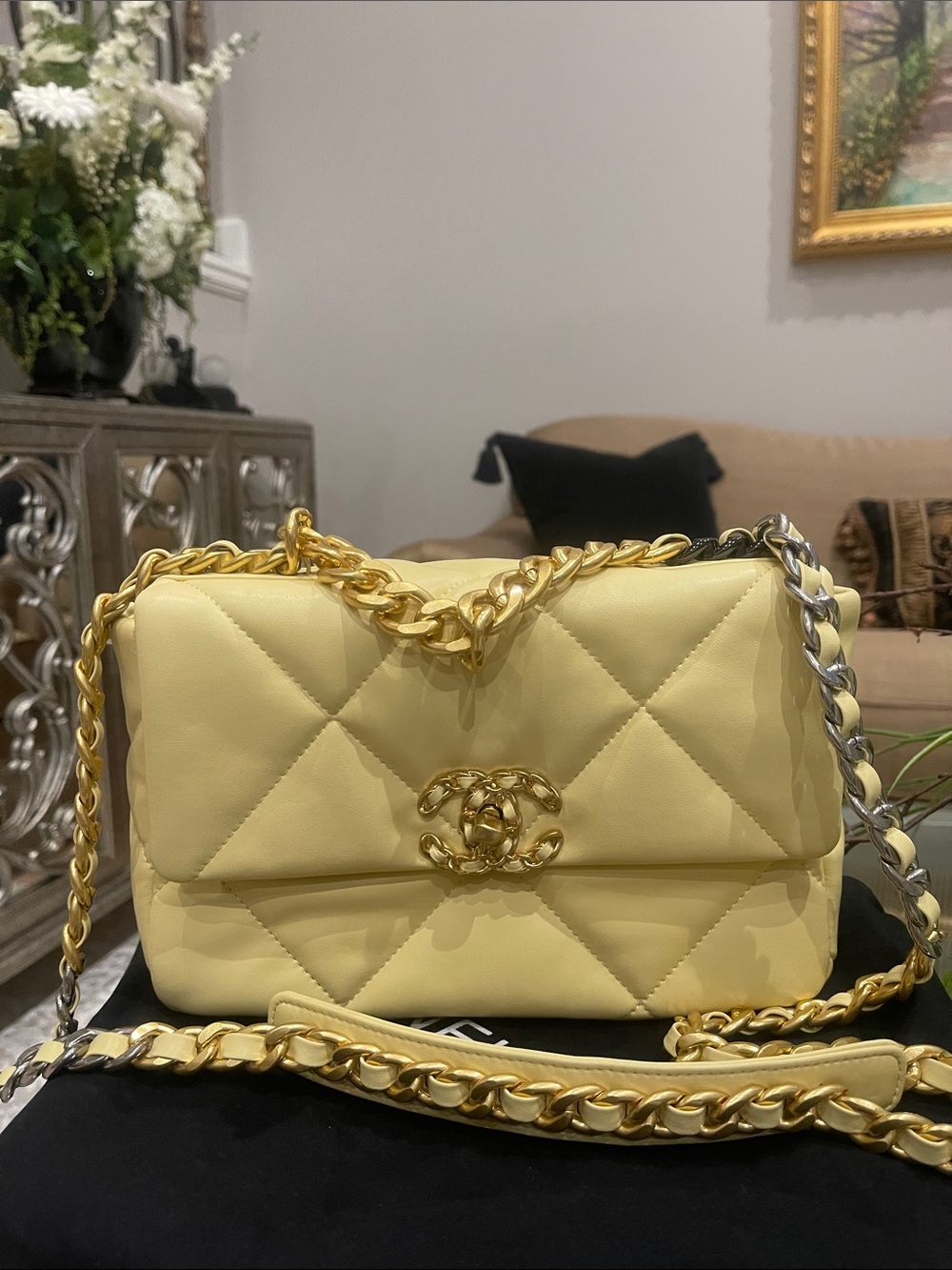 Designer Inspired Butter Yellow Quilted Chain Shoulder Bag